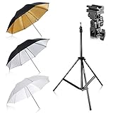 Neewer® Foto Studio 3 Regenschirme Kit 84cm weisser weicher Schirm+84cm silberner Reflektorschirm+96,5 cm Goldener reflektierender Schirm für Produkt Portrait und Video Aufnahme