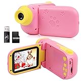 Kinderkamera, Digitale DV Kinderkamera mit 1080P HD 32G Speicherkarte 2,4 Zoll Bildschirm, 12MPKinderspielzeugkamera als Geburtstagsgeschenk für 2-7Jahre alte Jungen und Mädchen (Rosa)