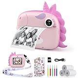 HiMont Kinderkamera Sofortbildkamera, Digitalkamera für Kinder mit Druckpapier & 32G TF Karte, VideoKamera mit farbigen Stiften & Lustige Accessoires, Geschenk für Kinder 3-14 Jahren (Rosa)