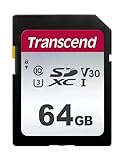 Transcend Highspeed 64GB SDXC Speicherkarte (für Digitalkameras / Photo Box / alltägliche Aufnahmen & Videos / Autoradio) Class 10, UHS-I U1, Video Speed Class V30 für 4K Ultra HD TS64GSDC300S