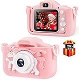 Bosszi Kinder Digitalkamera Mini Camcorder für Jungen und Mädchen | 2,0 Zoll Digitale Doppelkamera | 20.0MP HD Video Camcorder Anti-Drop Kinder Selfie Kamera als Geschenk - mit 32G SD Karte(Pink)