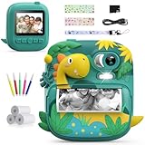 Kinderkamera Sofortbildkamera, CAMCLID 2,4 Zoll Digitalkamera Kinder Dinosaurier Sofortbildkamera mit 32G Karte und 3 Rollen Druckpapier, Geschenke für Jungen und Mädchen 3-12 Jahre (Grün)