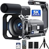 Videokamera 5K 56MP Camcorder Vlogging Kamera für YouTube,WiFi Nachtsicht 3' 270° drehbarer Touchscreen Video Vlogging Camera mit 64GB Karte, Mikrofon, Stabilisator, Fernbedienung,2 Batterien,Stativ