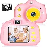 ikotayou Kinderkamera Spielzeug für Mädchen 1080P Selfie Digitalkamera für Kinder Fotokamera Geburtstag Geschenke Spielzeug für 3 bis 10 Jahre mit Videorecorder 2.0 IPS 32G TF-Karte (Rosa)